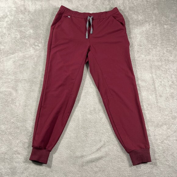 FIGS Pants Scrub Joggers L Burgundy Red Pocket Ribbed Ankle Cuff Healthcare Work - Picture 1 of 13